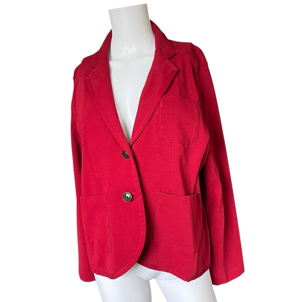 Lands End Red Knit Blazer Colorful Classic Cotton Womens Size 16 Petite 16P